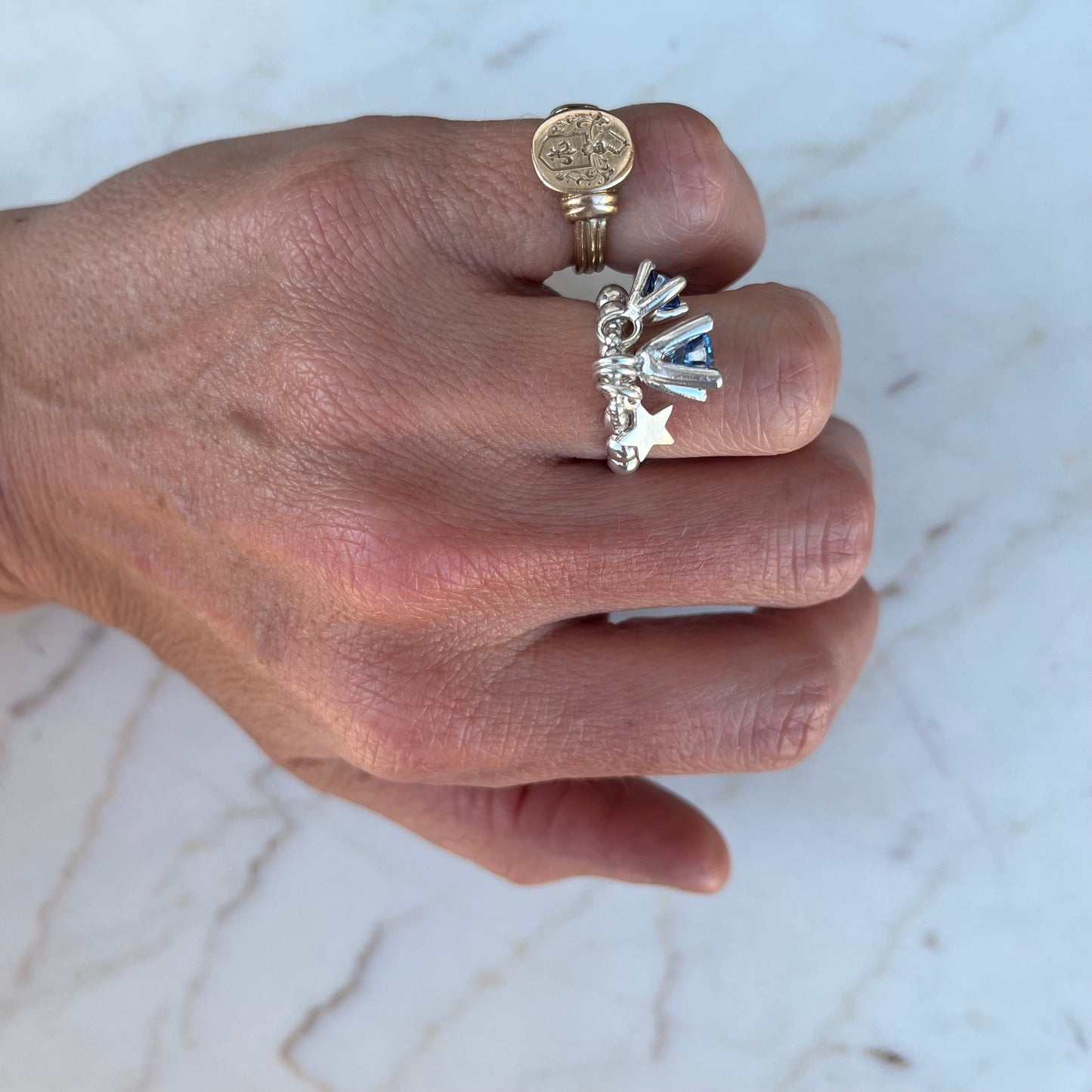 Poppy stæsj ring-blå