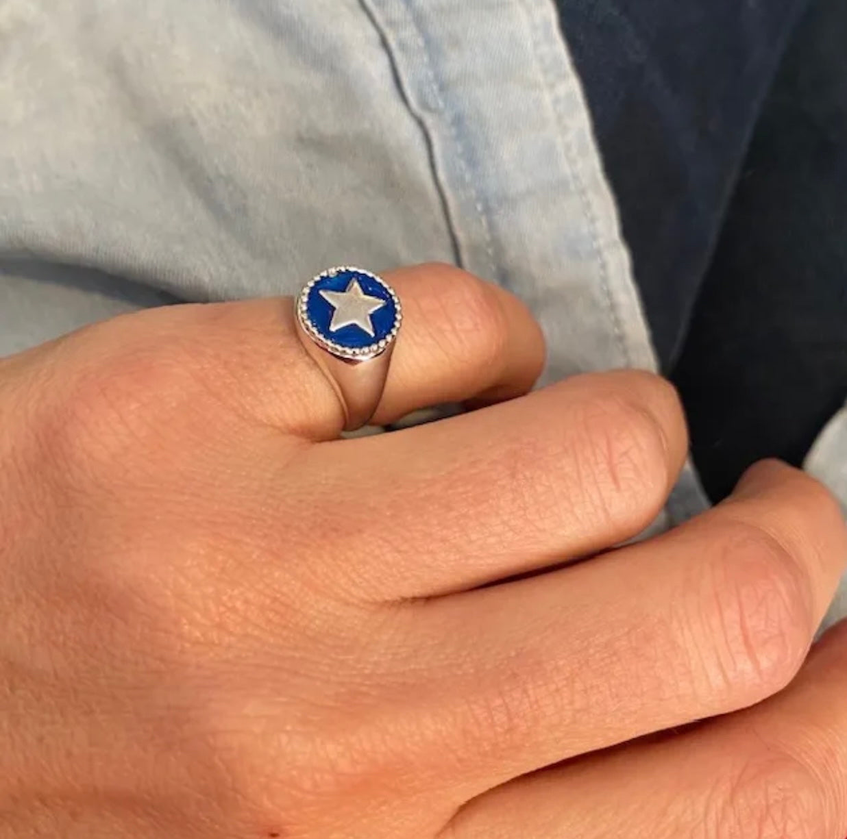 Happy blue signetring sølv