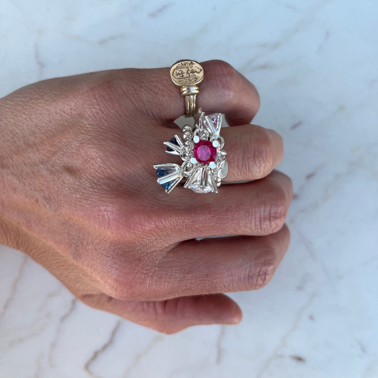 Poppy stæsj ring-blå